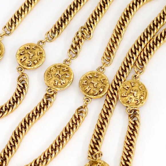 CHANEL CC Logos Coin Charm Long Necklace 67" Gold Tone Auth - Picture 3 of 6